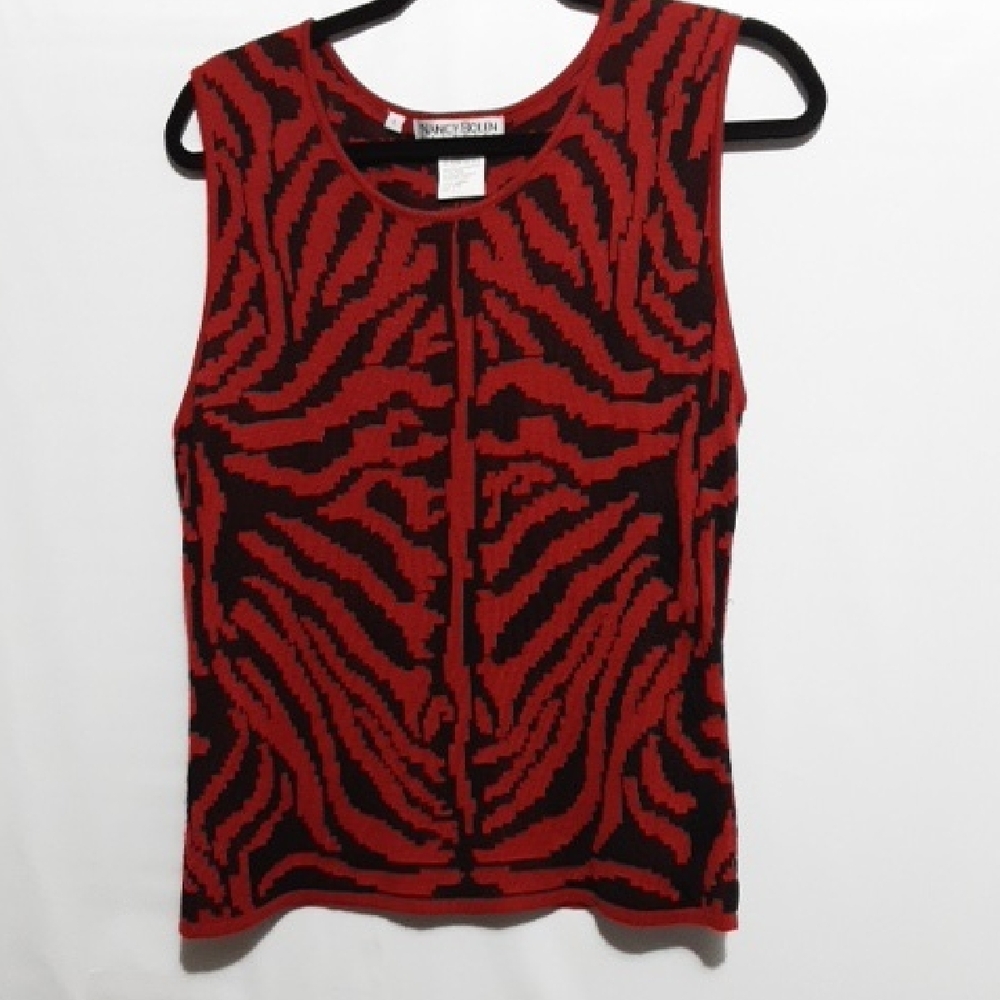 NANCY BOLEN CITY GIRL Red and Black Atez Patterned Tank Top‎